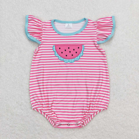 SR1268 Embroidery Watermelon Stripe Baby Girl Romper
