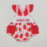 SR1269 Embroidery MAMA'S GIRL Strawberry  Baby Girl Romper