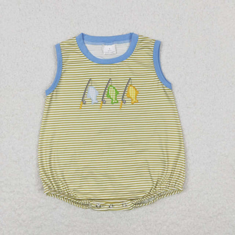 SR1281 Embroidery Fishing Stripe Baby Boy Romper