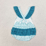 SR1290 Lineman Green Plaid Baby Girl Romper