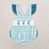 SR1290 Lineman Green Plaid Baby Girl Romper