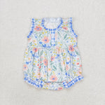 SR1345 Flower Blue Baby Girl Romper