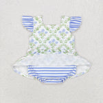 SR1371 Flower Blue Stripe Skirt Baby Girl Romper