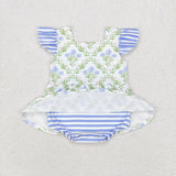 SR1371 Flower Blue Stripe Skirt Baby Girl Romper