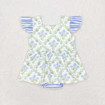 SR1371 Flower Blue Stripe Skirt Baby Girl Romper