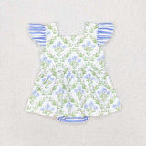 SR1371 Flower Blue Stripe Skirt Baby Girl Romper