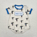 SR1377 Embroidery MAMA'S BOY Mallard Blue Baby Boy Romper