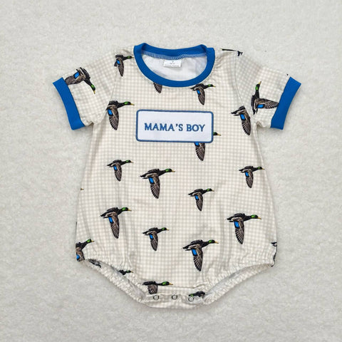 SR1377 Embroidery MAMA'S BOY Mallard Blue Baby Boy Romper