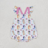 SR1419 Cartoon Blue Dog Star Baby Girl Romper