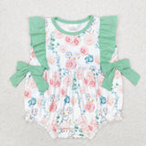 SR1421 Flower Cotton Mint Baby Girl Romper