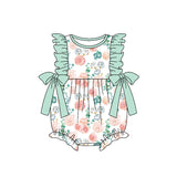 SR1421 Flower Cotton Mint Baby Girl Romper