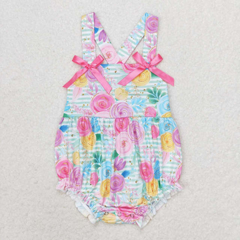 SR1424 Flower Pink Bow Baby Girl Romper