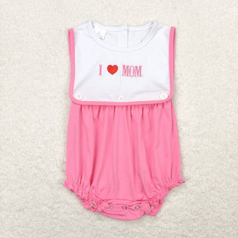 SR1434 Embroidery I love MOM Pink Baby Girl Romper