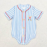 SR1459 Embroidery Baseball Red Baby Boy Romper