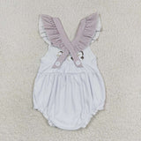 SR1502 Embroidery Ocean Seahorse Stripe Baby Girl Romper