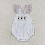 SR1502 Embroidery Ocean Seahorse Stripe Baby Girl Romper