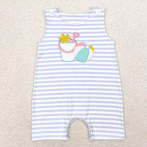 SR1517 Embroidery Summer Beach Stripe Baby Boy Romper