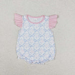 SR1522 Tie Bow Pink Baby Girl Romper