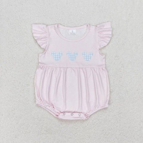 SR1533 Cartoon Mouse Pink Plaid Baby Girl Romper