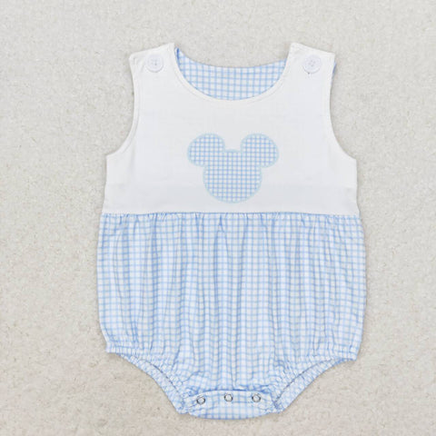 SR1534 Cartoon Mouse Blue Plaid Baby Boy Romper