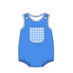 SR1537 Blue Plaid Pocket Baby Boy Romper