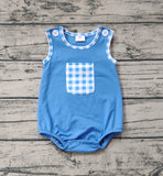 SR1537 Blue Plaid Pocket Baby Boy Romper