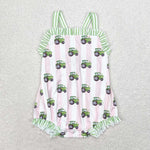 SR1543 Truck Green Baby Girls Romper