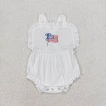 SR1548 Embroidery USA Flag Baby Bubble Girls Romper