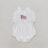 SR1548 Embroidery USA Flag Baby Bubble Girls Romper