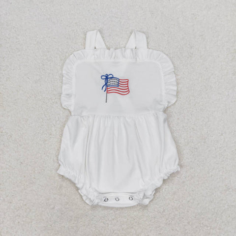 SR1548 Embroidery USA Flag Baby Bubble Girls Romper