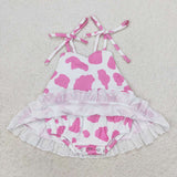 SR1549 Pink Cow Skirt Girls Romper