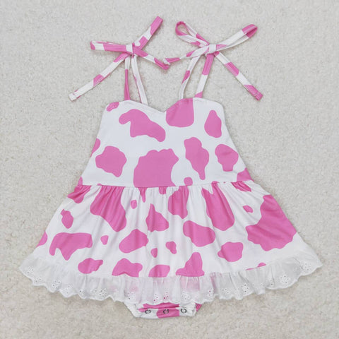 SR1549 Pink Cow Skirt Girls Romper