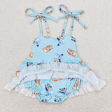 SR1550 Cartoon Blue Dog Skirt Girls Romper