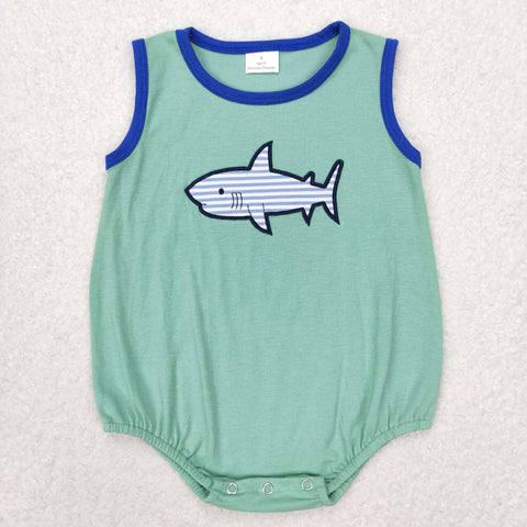 SR1590 Embroidery Shark Green Boys Romper