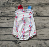 SR1599 Tie Bow Red Bow Girls Romper