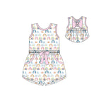 SR1600 Rainbow Pink Bow Girls Romper