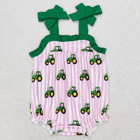 SR1623 Truck Green Baby Girl Romper