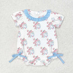 SR1627 Bird Flower Blue Baby Girl Romper