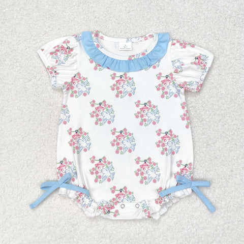 SR1627 Bird Flower Blue Baby Girl Romper