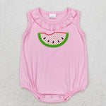 SR1649 Embroidery Watermelon Pink Baby Girls Bubble Romper