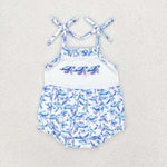 SR1650 Embroidery Sea turtle Blue Baby Girls Bubble Romper