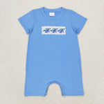 SR1651 Embroidery Sea turtle Blue Baby Boy Romper