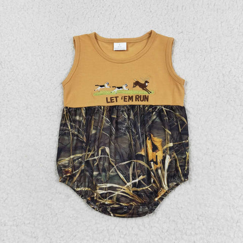 SR1660 Embroidery LET'EM RUN Deer Camo Baby Boy Romper