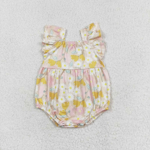 SR1673 Flower Little Daisy Yellow Baby Girls Bubble Romper