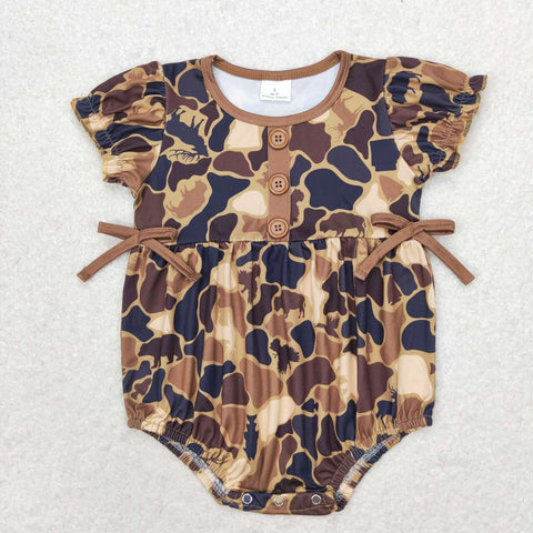 SR1682 Camo Brown Baby Girls Romper