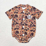 SR1684 Embroidery Baseball Camo Buttons Baby Boys Romper