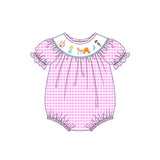SR1692 Princess Castle Purple Plaid Baby Girls Bubble Romper