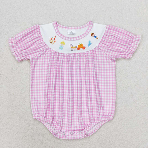 SR1692 Princess Castle Purple Plaid Baby Girls Bubble Romper