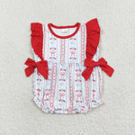 SR1717 USA Flag Tie bow Red Baby Girls Romper