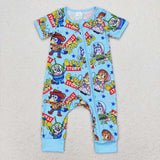 SR1723 Cartoon Blue Dog Baby Zip Sleeper Boy
